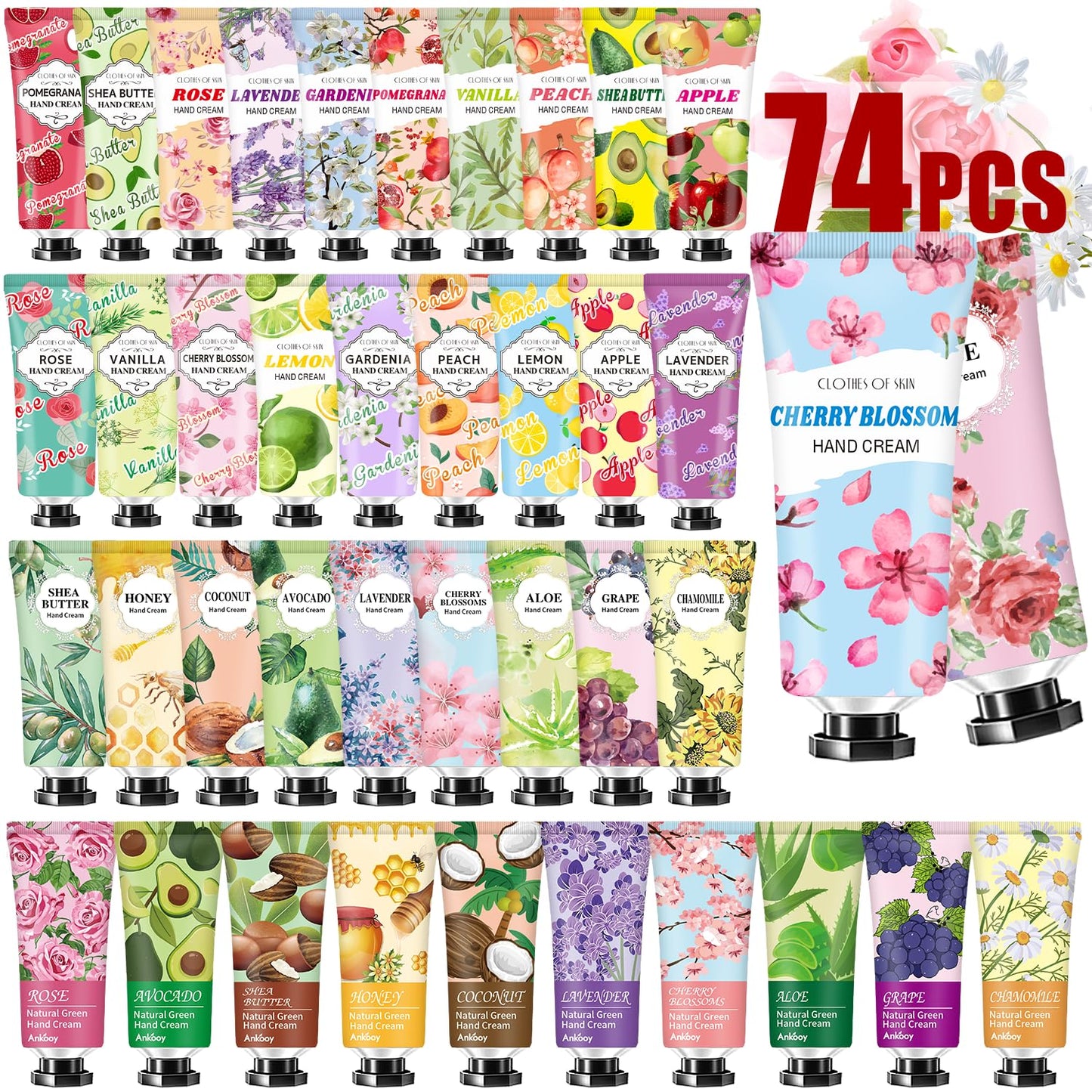 74 Pack Hand Cream Gifts Set Bulk Women Gifts,Hand Cream with Shea Butter for Dry Cracked Hands,Travel Size Lotion Natural Plant Fragrance Hand Lotion in Bulk, Hand Cream Stocking Stuffers Gifts for Women Mom Teen Girls Her Wife Grandma