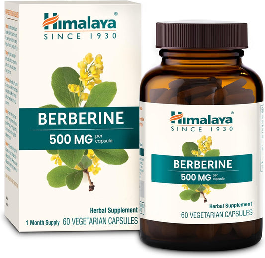 Himalaya Berberine 500 mg Capsule, 1 Month Supply, 2 Capsules Daily, Berberine HCL from Indian Barberry Root, Vegan, Gluten Free, Herbal Supplement, 60 Capsules