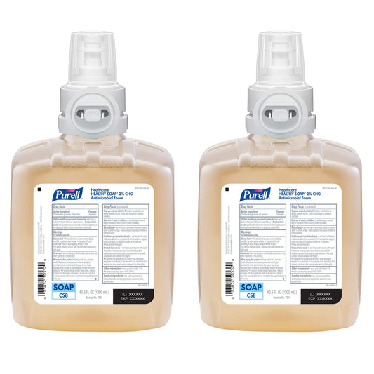 PURELL Foam Handwash 2% CHG Antimicrobial Foam, Fragrance Free, 1200 mL Foam Hand Soap Refill for PURELL CS8 Automatic Soap Dispenser (Pack of 2) – 7881-02 - Manufactured by GOJO, Inc.
