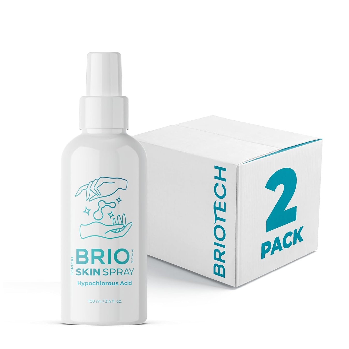 BRIOTECH Pure Hypochlorous Acid Spray, Multi Purpose Topical Body & Facial Mist, Eyelid Cleanser, Support Against Irritation & Redness, Dry Skin & Scalp, Packaging May Vary, 3.4 fl oz ea, 2 ct