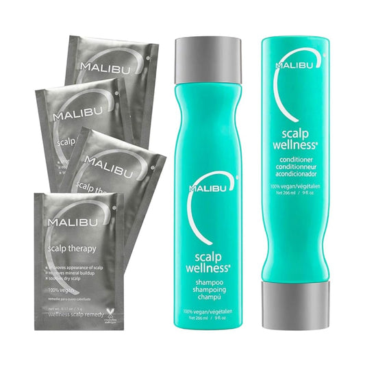 Malibu C Scalp Wellness Collection - Nourishing Dry Scalp Hair Care Set - Contains Scalp Remedy & Shampoo Conditioner Duo for Total Scalp Rejuvenation