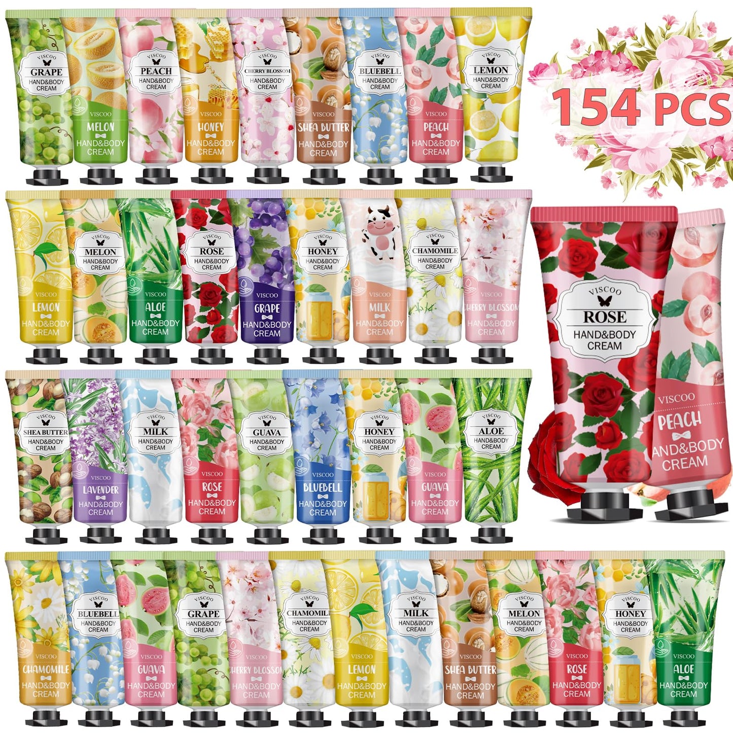 VISCOO 154 Pack Hand Cream Gifts Set For Women,Hand Lotion Travel Size in Bulk for Dry Cracked Hands,Mini Hand Lotion for Valentines Day Gifts, Baby Shower Party Favors and Appreciation Gifts