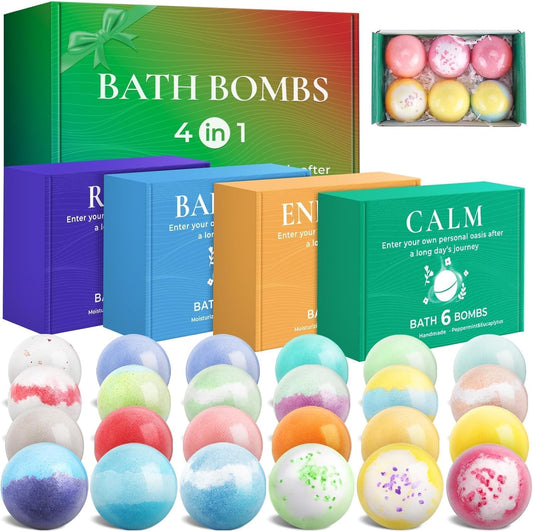 BlissfulOasis Bath Bombs Gift Set, 24 Pcs Shower Steamers with 6 Refreshing Scents, Perfect for Moisturizing Skin & Relaxing, Shower Bombs for Birthday, Valentine's Gift Giving, Ideal Gifts for Women