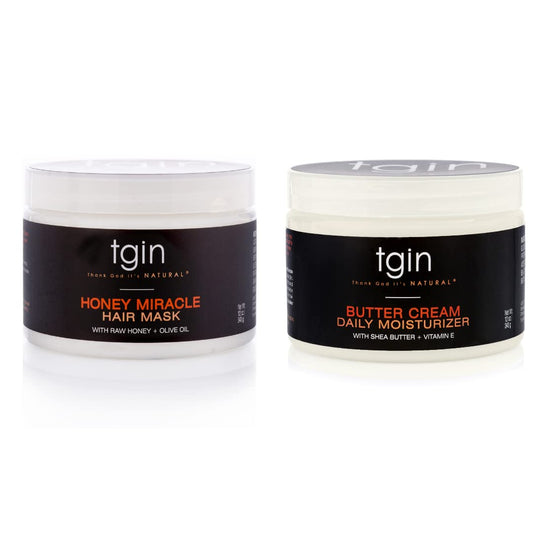 tgin Butter Cream Daily Moisturizer and tgin Honey Miracle Hair Mask Deep Conditioner Duo - Dry Hair - Curly Hair - Type 3c and 4c hair - Styler - 12 Oz - PACK OF 2 (One of each)