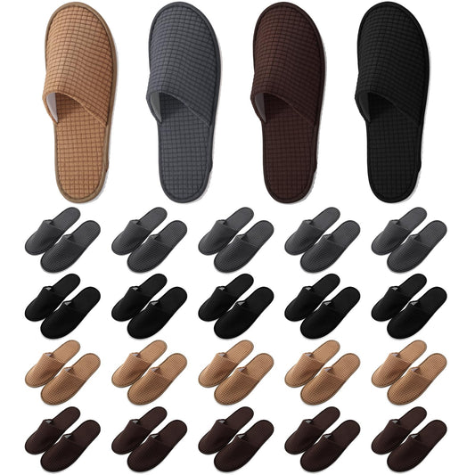 Geyoga 24 Pairs House Slipper Non Slip Disposable Washable Reusable Soft Coral Fleece Spa Slippers for Family Guests Hotels(Dark Color)