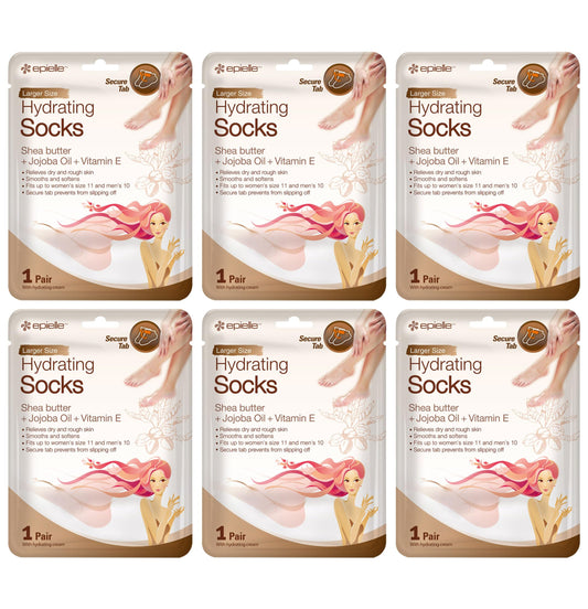 Epielle Hydrating Foot Masks (Socks 6pk) for foot cracked and dry heel to toe and callus Spa Masks - Shea butter + Jojoba Oil + Vitamin E Moisturize, Mothers Day GIfts