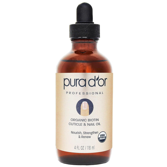PURA D'OR Organic Nail & Cuticle Oil (4oz) - Enriched with Biotin, Vitamin E, Natural Ingredients - Nourishing Treatment for Nail Growth & Healthy Beds