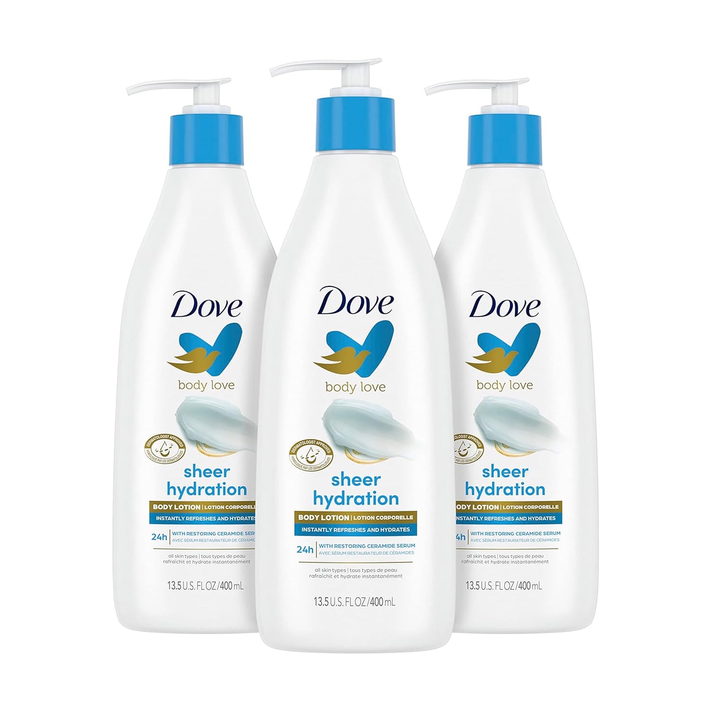 Dove Body Love Moisturizing Body Lotion Intense Care Pack of 3 for Rough or Dry Skin Softens and Smoothes 13.5oz