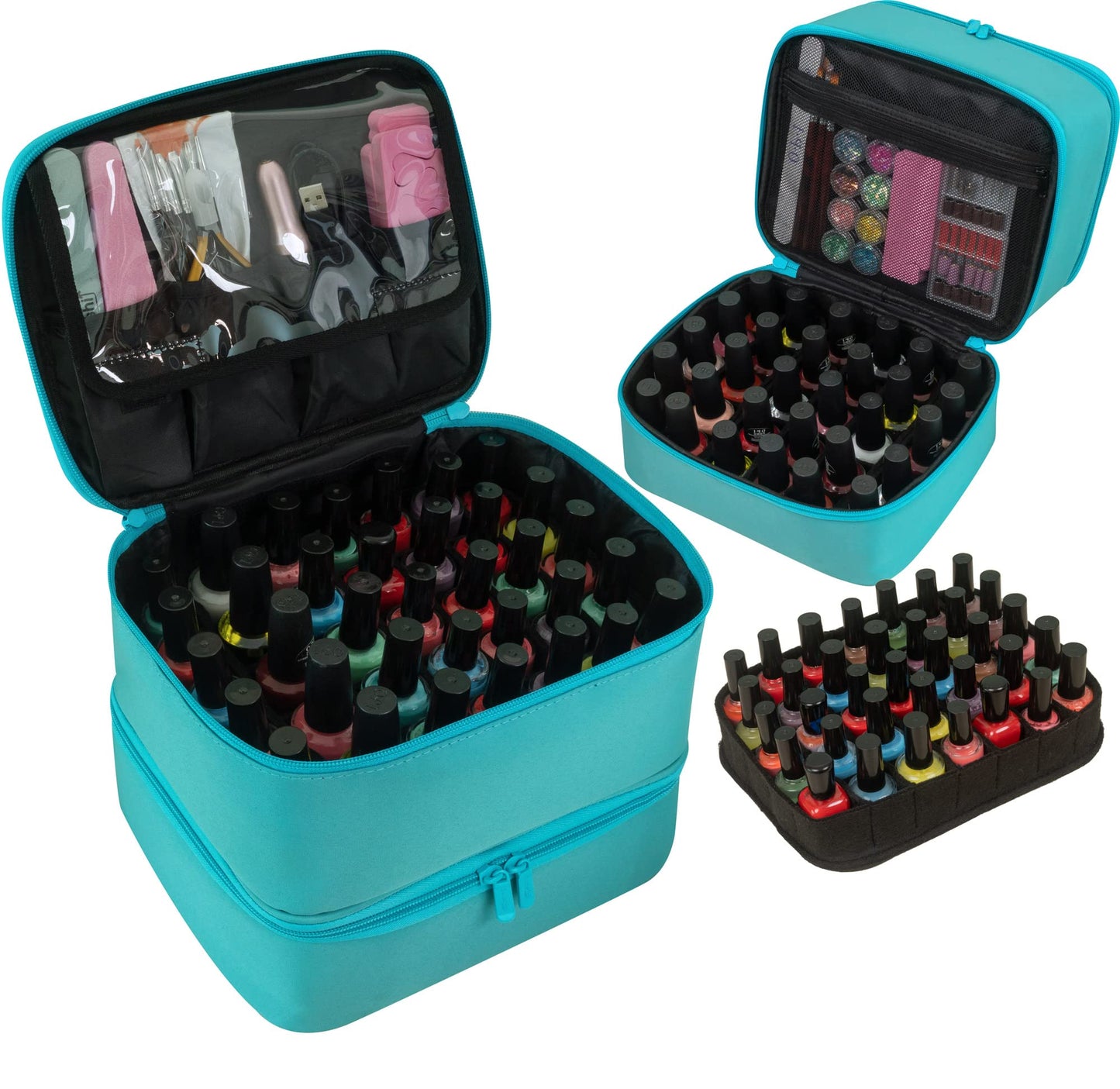 ButterFox 60-70 Nail Polish Organizer Storage Carrying Case Bag Holder, Pockets for Manicure Supplies and Accessories - Turquoise