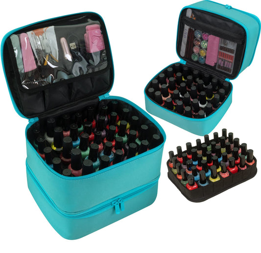ButterFox 60-70 Nail Polish Organizer Storage Carrying Case Bag Holder, Pockets for Manicure Supplies and Accessories - Turquoise