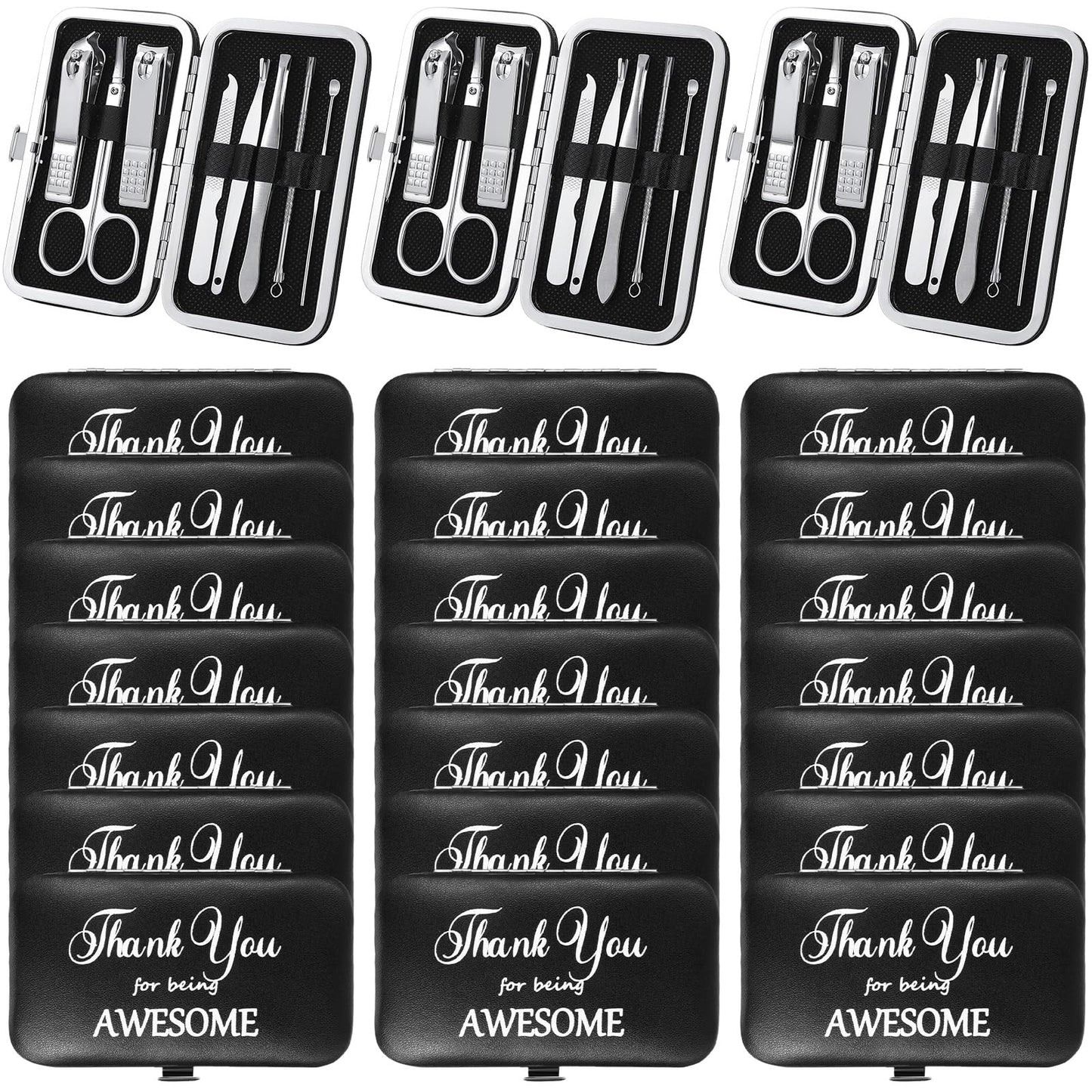 Therwen 24 Sets Manicure Set Nail Clippers 8 in 1 Stainless Steel Grooming Nail Kit Thank You Gift Appreciation Gift Professional Pedicure Tool for Men Women Personal Care(Black)