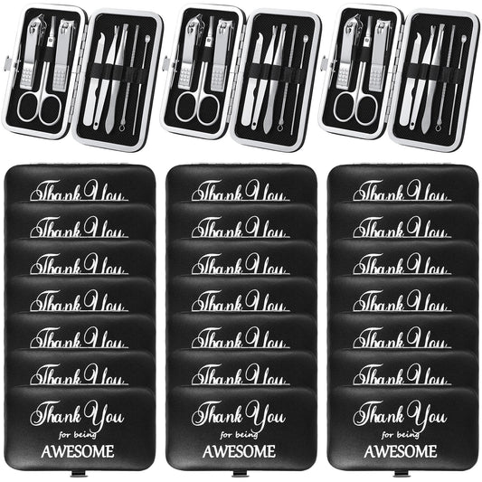 Therwen 24 Sets Manicure Set Nail Clippers 8 in 1 Stainless Steel Grooming Nail Kit Thank You Gift Appreciation Gift Professional Pedicure Tool for Men Women Personal Care(Black)