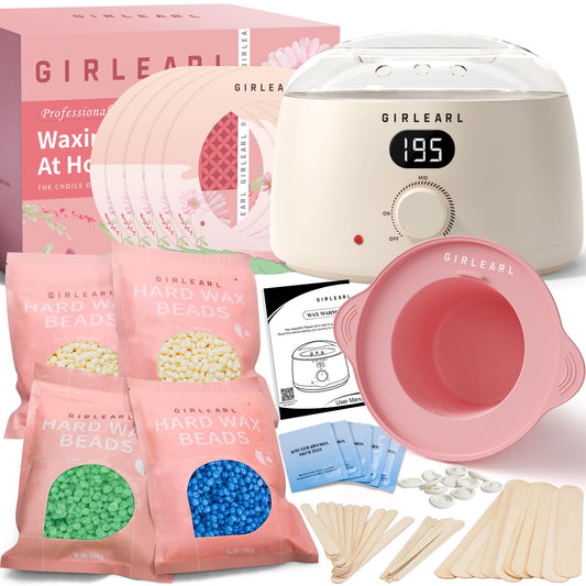 GIRLEARLE Premium Digital Waxing Kit for Women and Men, Wax Warmer Hair Removal at Home with Wax Beads & Silicone Pot, Target Different Types of Sensitive Skin Brazilian Bikini, Facial, Leg, Full body