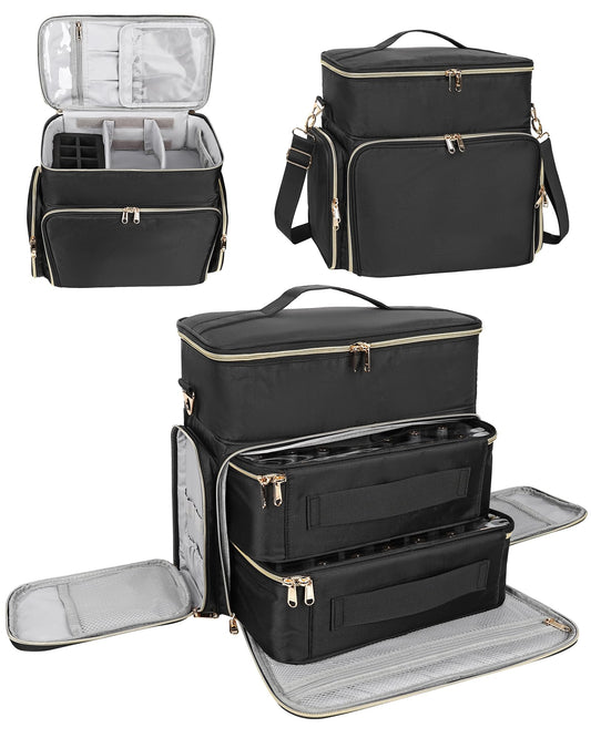 Nail Polish Organizer Case, Extra Large Nail Polish Holder Hold 64 Bottles (15ml/0.5 fl.oz), Large Capacity for Nail Polish, Nail Lamp, Nail Art Accessories, 3 in 1 Storage Bags