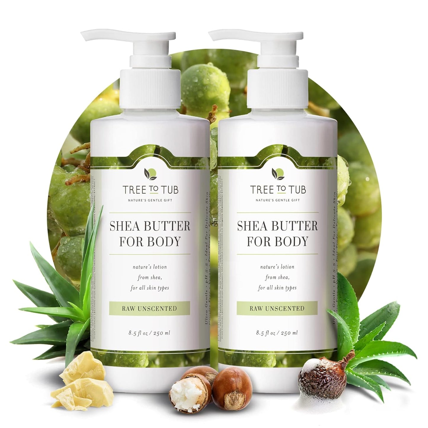 Tree to Tub Unscented Shea Butter Body Lotion for Dry Skin - Fragrance Free Sensitive Skin Lotion for Women & Men, Vegan Body Moisturizer w/Organic Aloe Vera, Cocoa Butter, Natural Colloidal Oatmeal