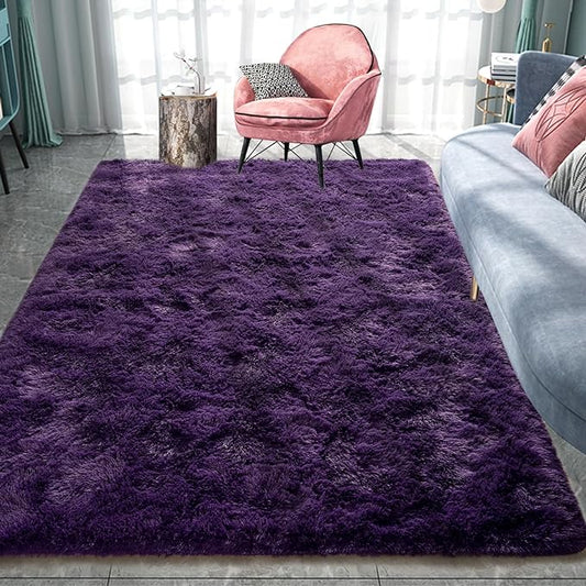 6x9 Feet Dark Purple Shag Area Rug, non-slip