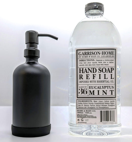 Excite Your Senses: 64 oz. Eucalyptus Mint Apothecary Hand Soap Refill with Essential Oil + Farmhouse Reusable Glass Bottle - Elevate Your Home & Body!