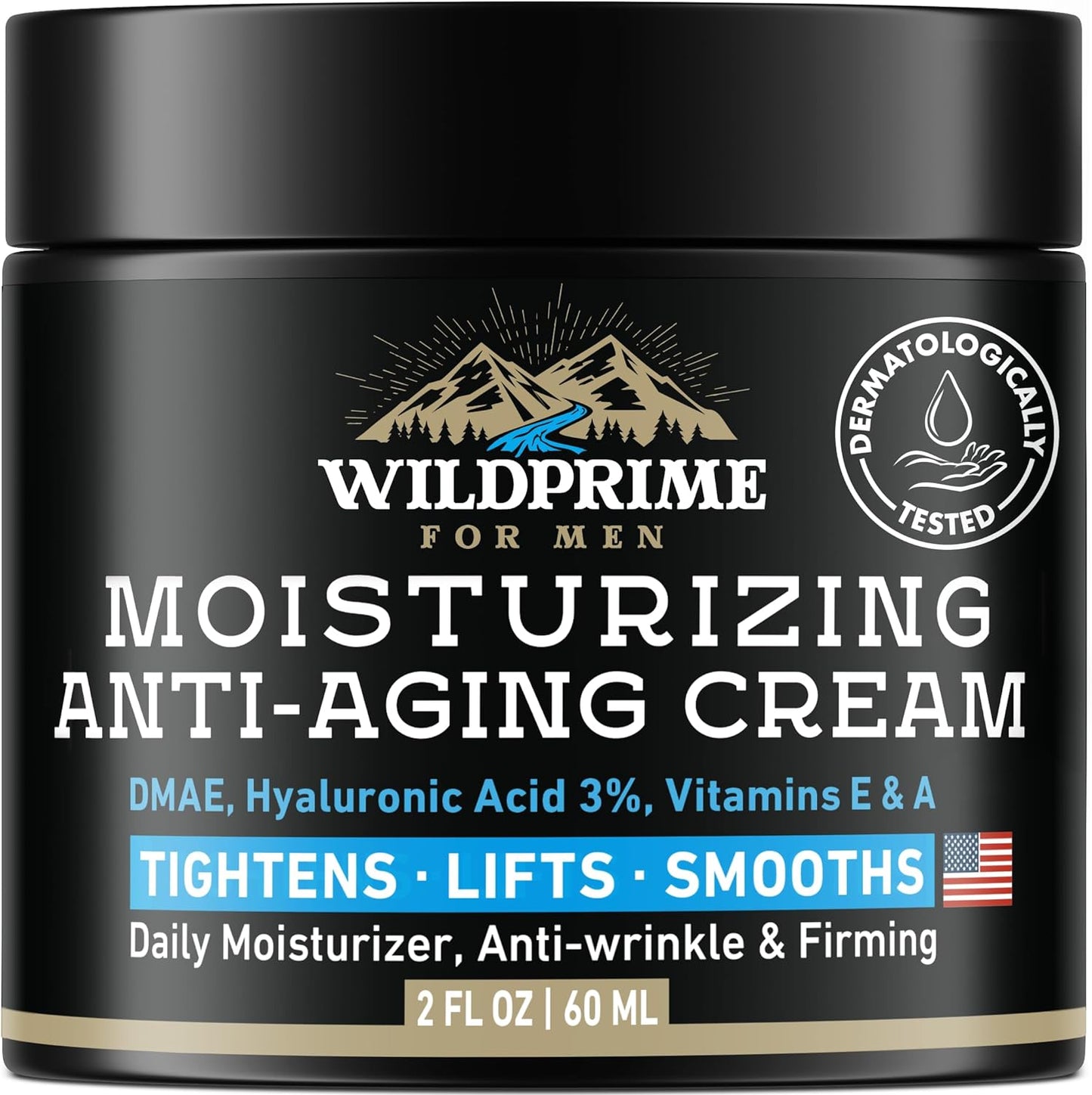 WildPrime Men's Face Moisturizer Cream - Anti Aging & Wrinkle - Collagen, Hyaluronic Acid, Vitamins E & A, Avocado Oil - 2 oz