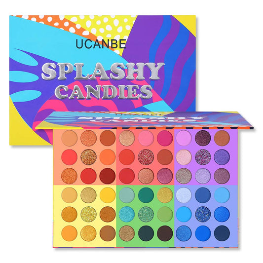 UCANBE 54 Colors Splashy Candies Eyeshadow Palette, Highly Pigmented Matte Shimmer Soft Creamy Glitter Rainbow Bright Powder Eye Shadow Blendable Waterproof Long Lasting Makeup PalletÉ