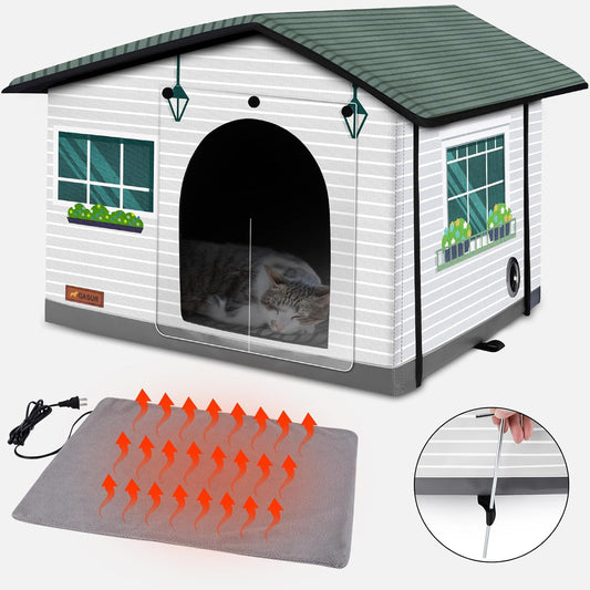 GASUR Weatherproof Heated Cat House, Insulated Heated Cat House Indoor/Outdoor - $40