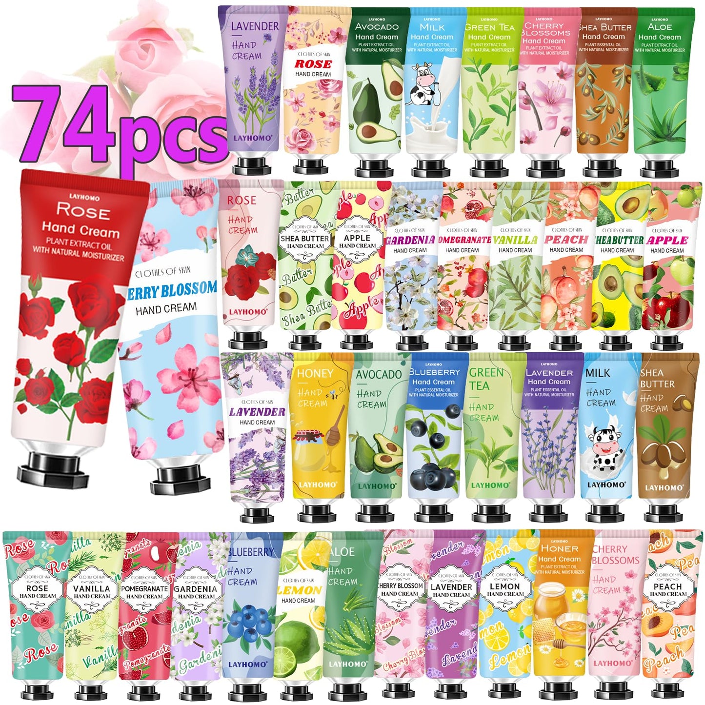 CMWGKBC 74 Pack Hand Cream Bulk for Women Gifts,Valentine's Day Gifts Party Gifts,Moisturizing Travel Size Lotion for Dry Hands,Scented Lotion Small Bulk Gifts for Women Coworkers Appreciation Gifts