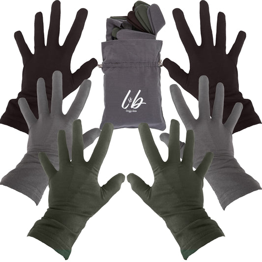 Leafy Boo Bamboo Gloves for Eczema, Medium, Women and Men, Dry Hands, Overnight Moisturizing Gloves, 3 Pairs