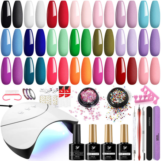 Phoenixy Gel Nail Polish Set - 42Pcs Gel Nail Polish Kit with U V Light 21 All Season Colors Gel Nail Kit with Matte Gel Top Coat Nail Art Tools Nail Polish Set Gifts for Women