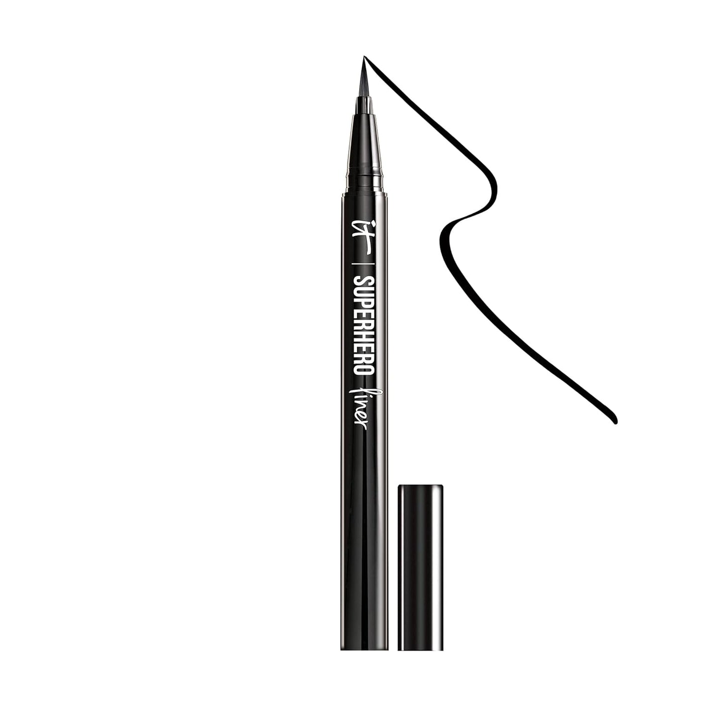 IT Cosmetics Superhero Liquid Eyeliner Pen, Black - 24-Hour Waterproof Formula WonÕt Smudge or Fade - With Peptides, Collagen, Biotin & Kaolin Clay - 0.03 fl oz