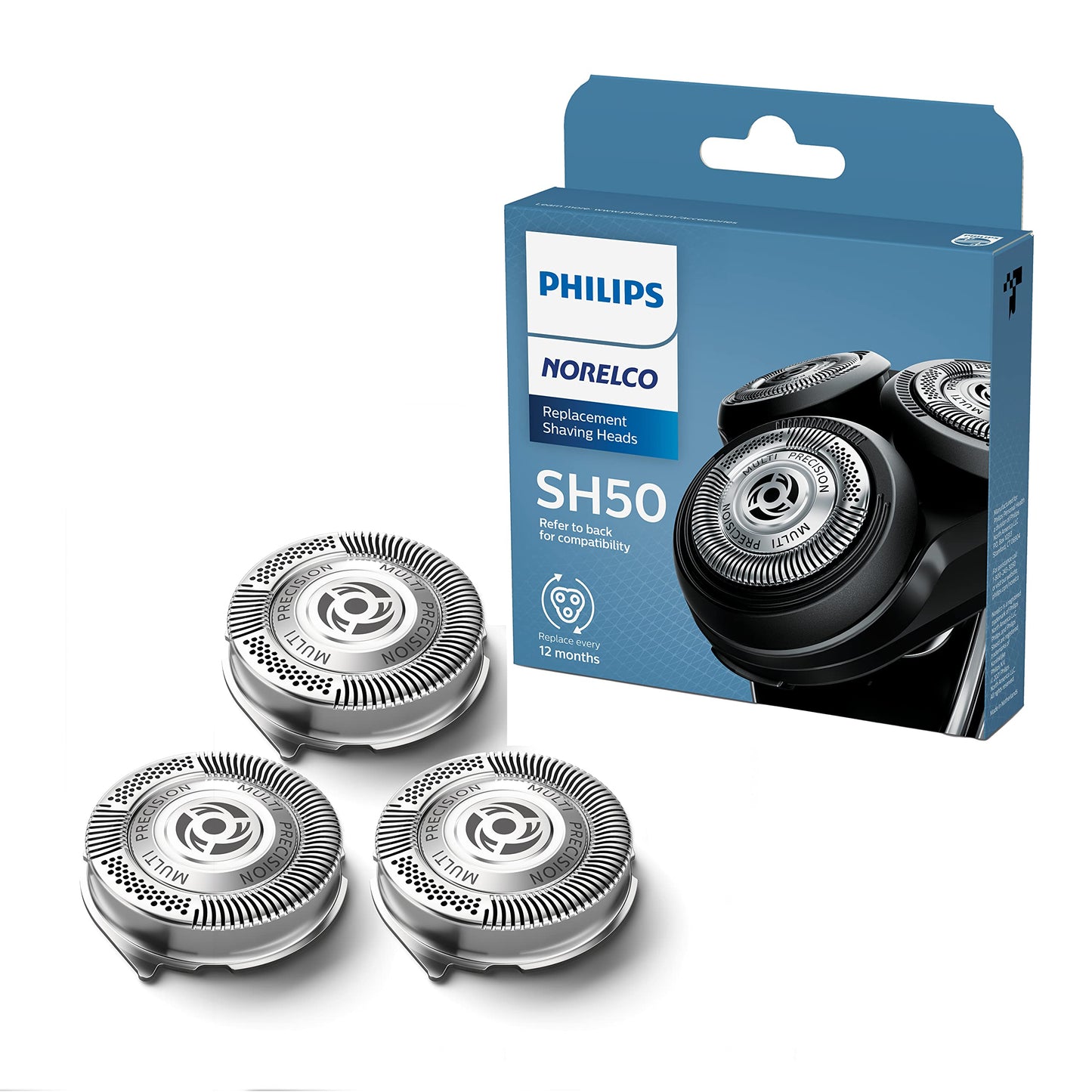 Philips Norelco Genuine SH50/52 Shaving Heads Compatible with Norelco Shaver Series 5000 Rounded and 6000, Latest Version for Refreshed HQ9/50, HQ56/50, and RQ11/50