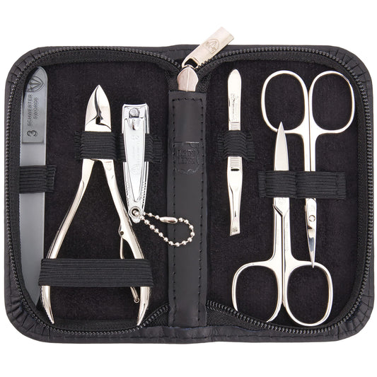 3 Swords Germany - brand quality 6 piece manicure pedicure grooming kit set for professional finger & toe nail care scissors clipper genuine leather case in gift box, Made in Solingen Germany (02259)