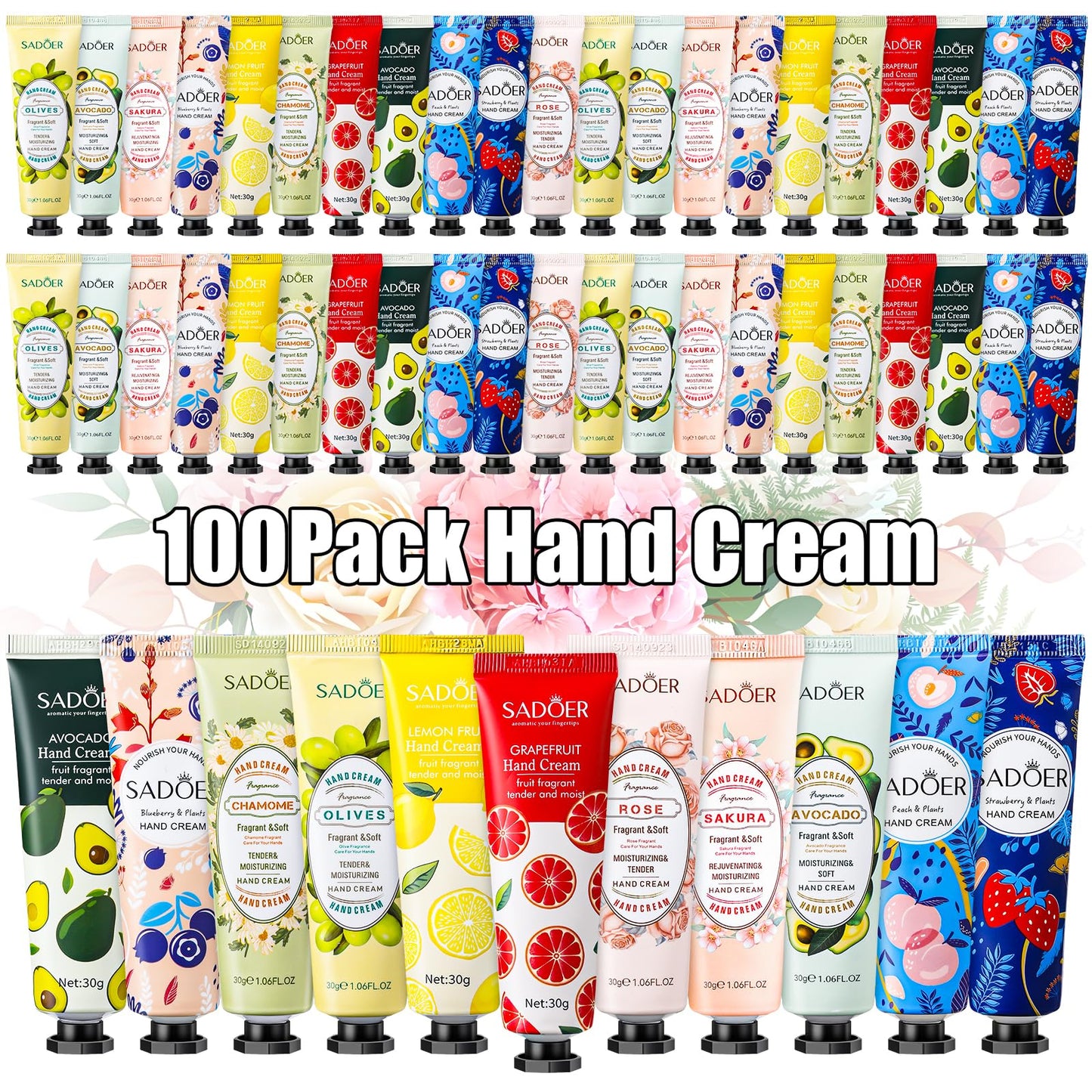 Swiffen 100 Pcs Hand Cream Gift Set for Women Plant Fruits Fragrance Lotion Cream Bulk Mini Self Care Gifts for Women Stocking Stuffers Favor Bulk for Dry Cracked Hand Christmas Mother's Day (Classic)