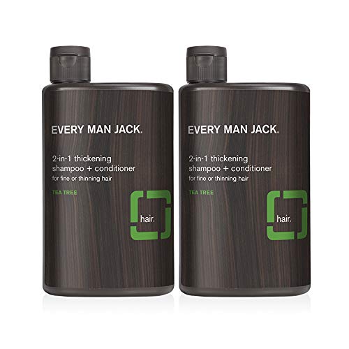 Every Man Jack 2-in-1 Thickening Shampoo + Conditioner - Thicken, Cleanse, and Hydrate Hair with Coconut, Aloe, and Tea Tree Oil - Naturally Derived and No Harsh Chemicals - Twin Pack