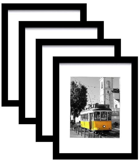 Picrit 9x12 Picture Frame Set of 4, Made of High Definition Real Glass, Display 6x8 with Mat or 9x12 Without Mat, Photo Frames for Wall Mounting or Table Top Display