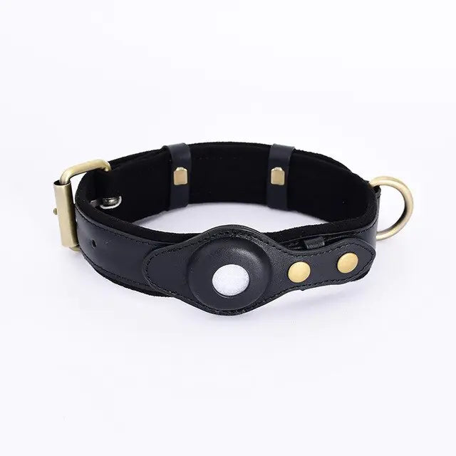 Leather Anti-Lost Dog Collar Black L