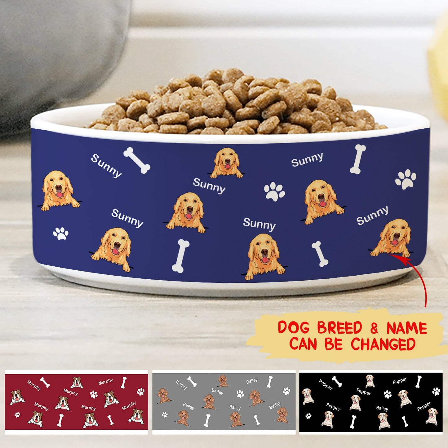 Dog Pattern - Personalized Ceramic Pet Bowl