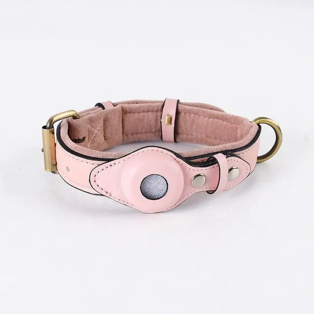 Leather Anti-Lost Dog Collar Pink L
