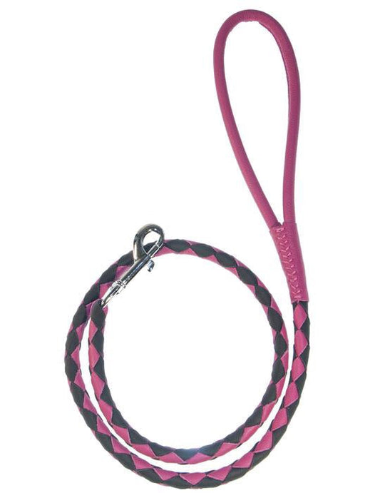 Dogline Leather Braided Lead 3/8” X 48” long, Pink & Black