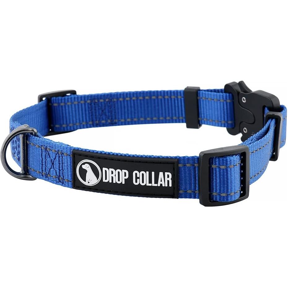 Drop Collar Reflective Nylon Dog Collar with Patent Pending Upright Leash Connection Point