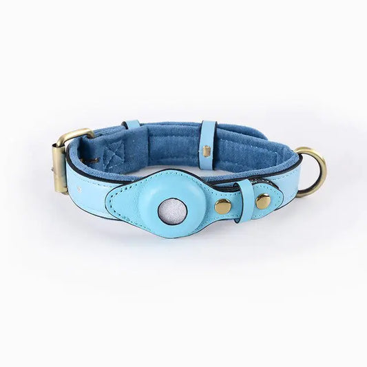 Leather Anti-Lost Dog Collar Blue M